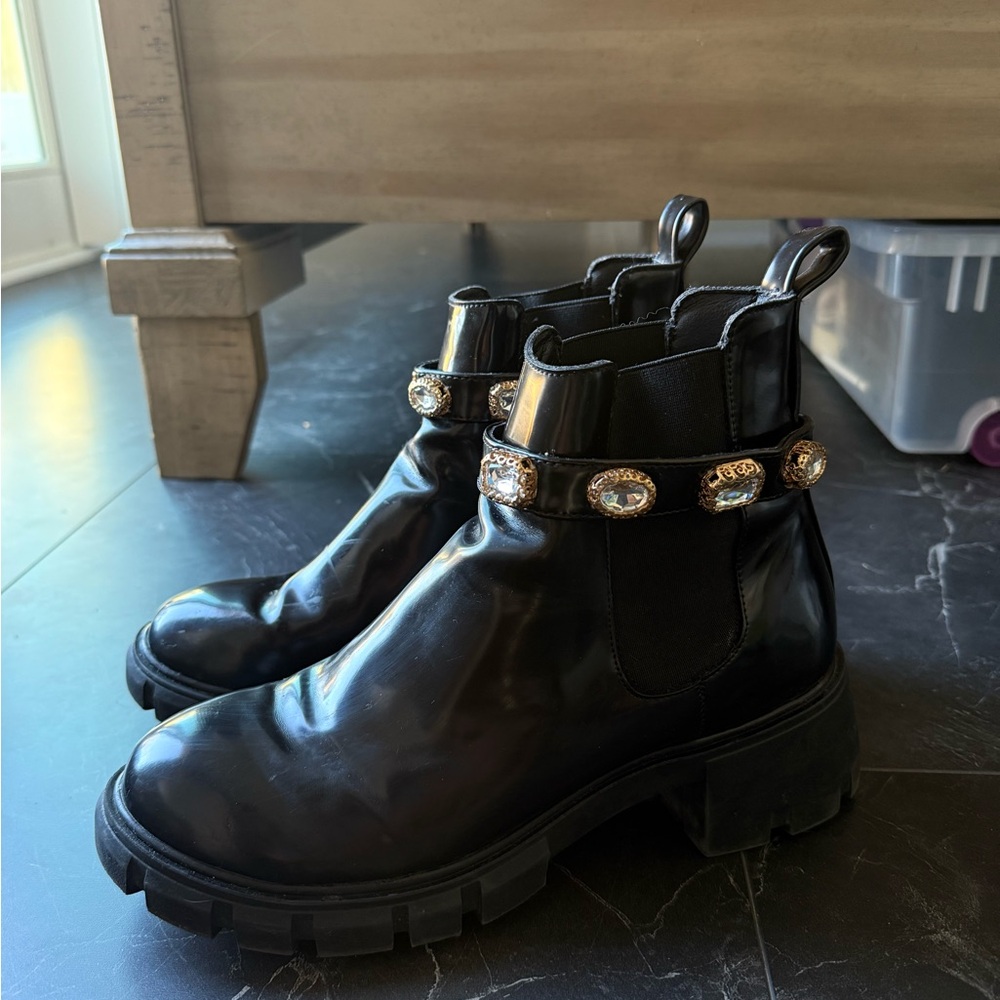 Steve Madden Black Ankle Boots with Jewel Accents